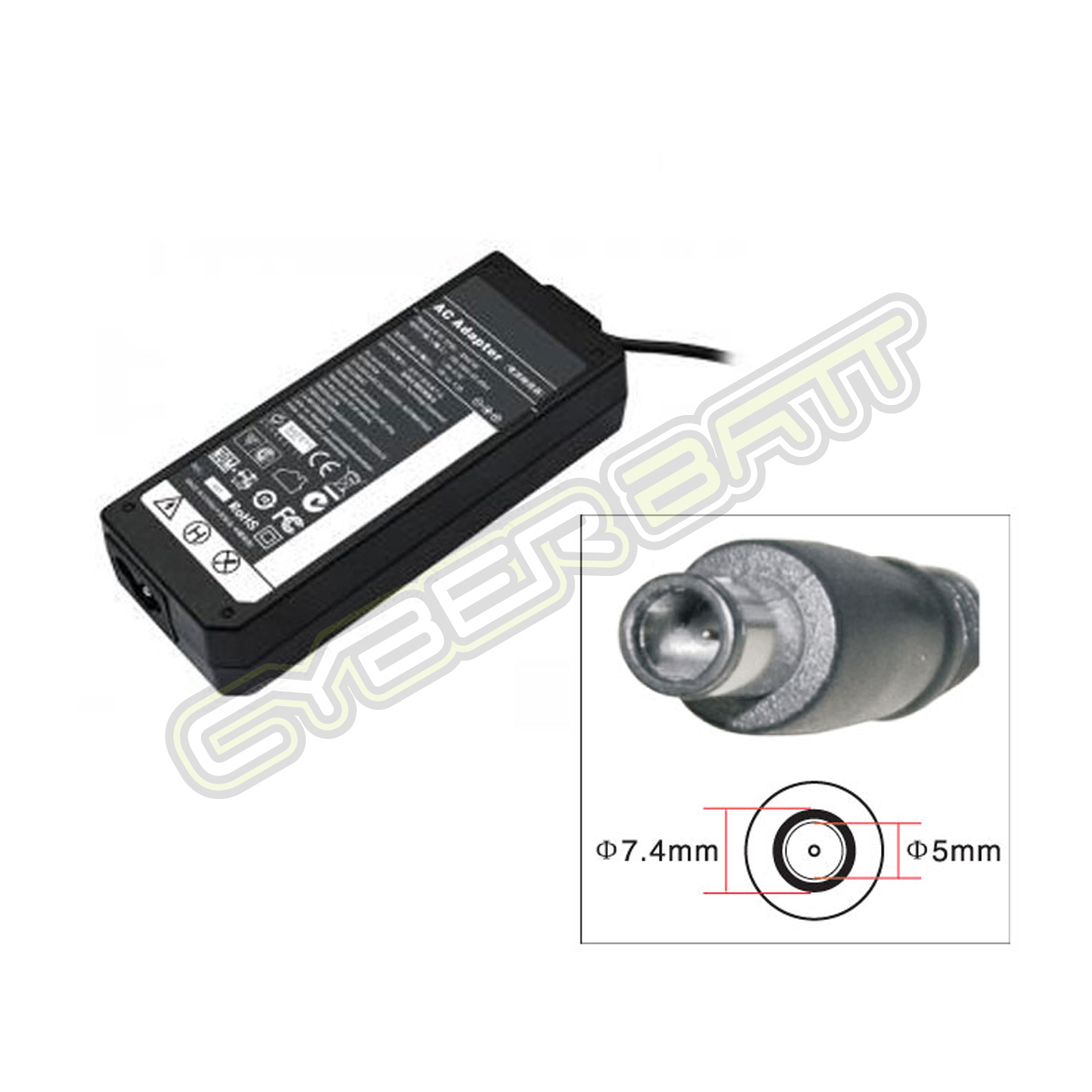 Adapter HP 18.5V-3.50A : 65W (7.4*5.0*12 mm with pin) Cyberbatt
