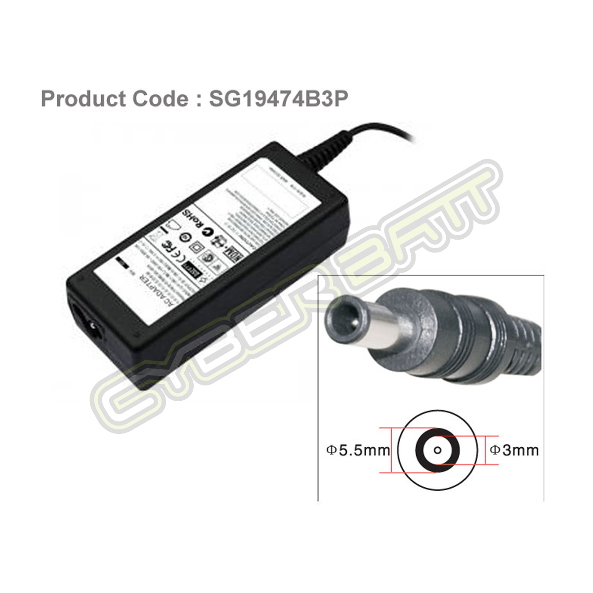 Adapter Samsung 19.0V-4.74A : 90W (5.5*3.0*12 mm with pin) Cyberbatt