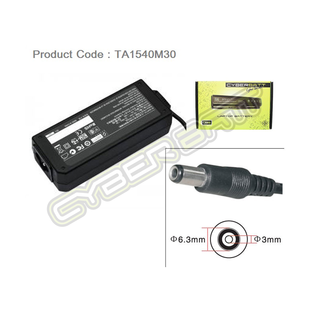 Adapter TOSHIBA 15.0V-4.00A (6.3*3.0*12 mm) Cyberbatt