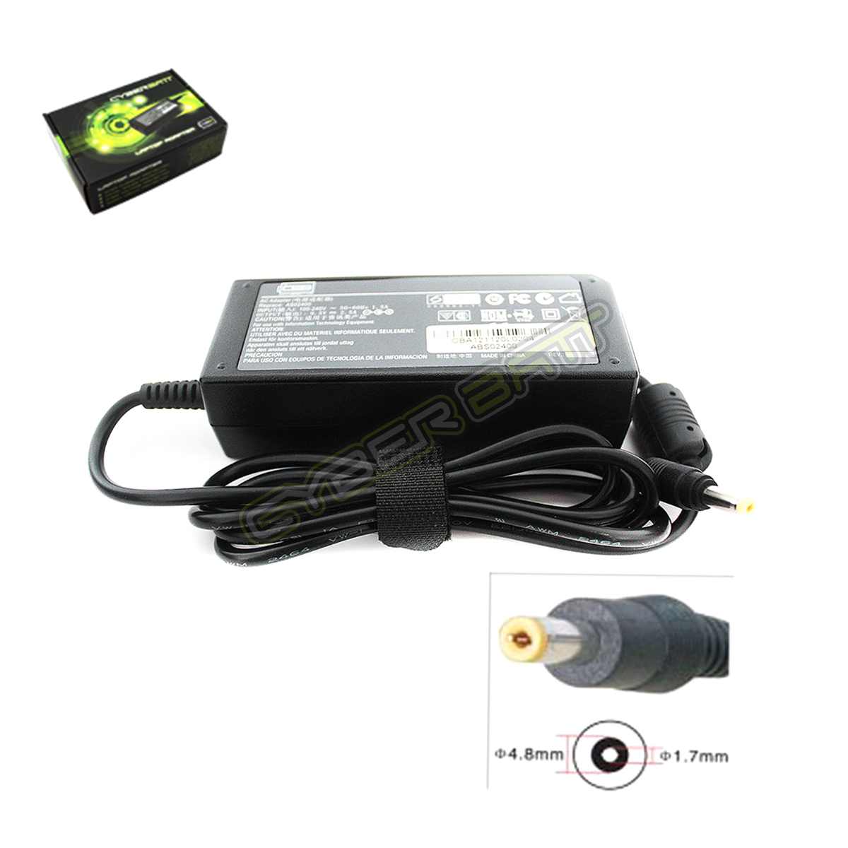 Adapter Asus 19.5V-2.5A : 24W (4.8*1.7*12 mm) Cyberbatt