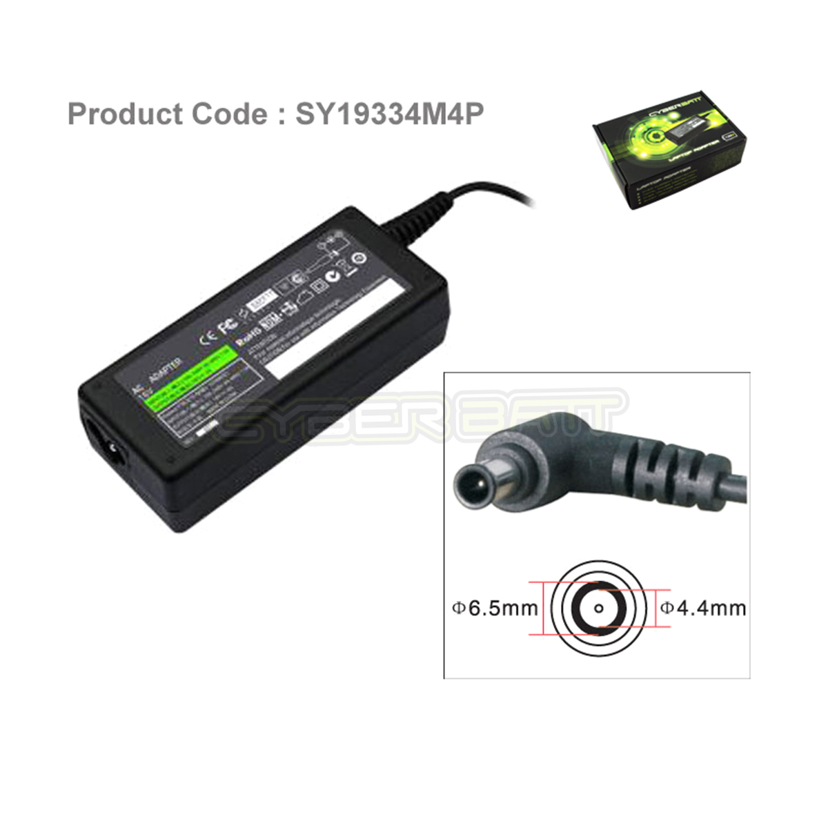 Adapter Sony 19.5V-3.34A : 65W (6.5*4.4*10 mm with pin) Cyberbatt