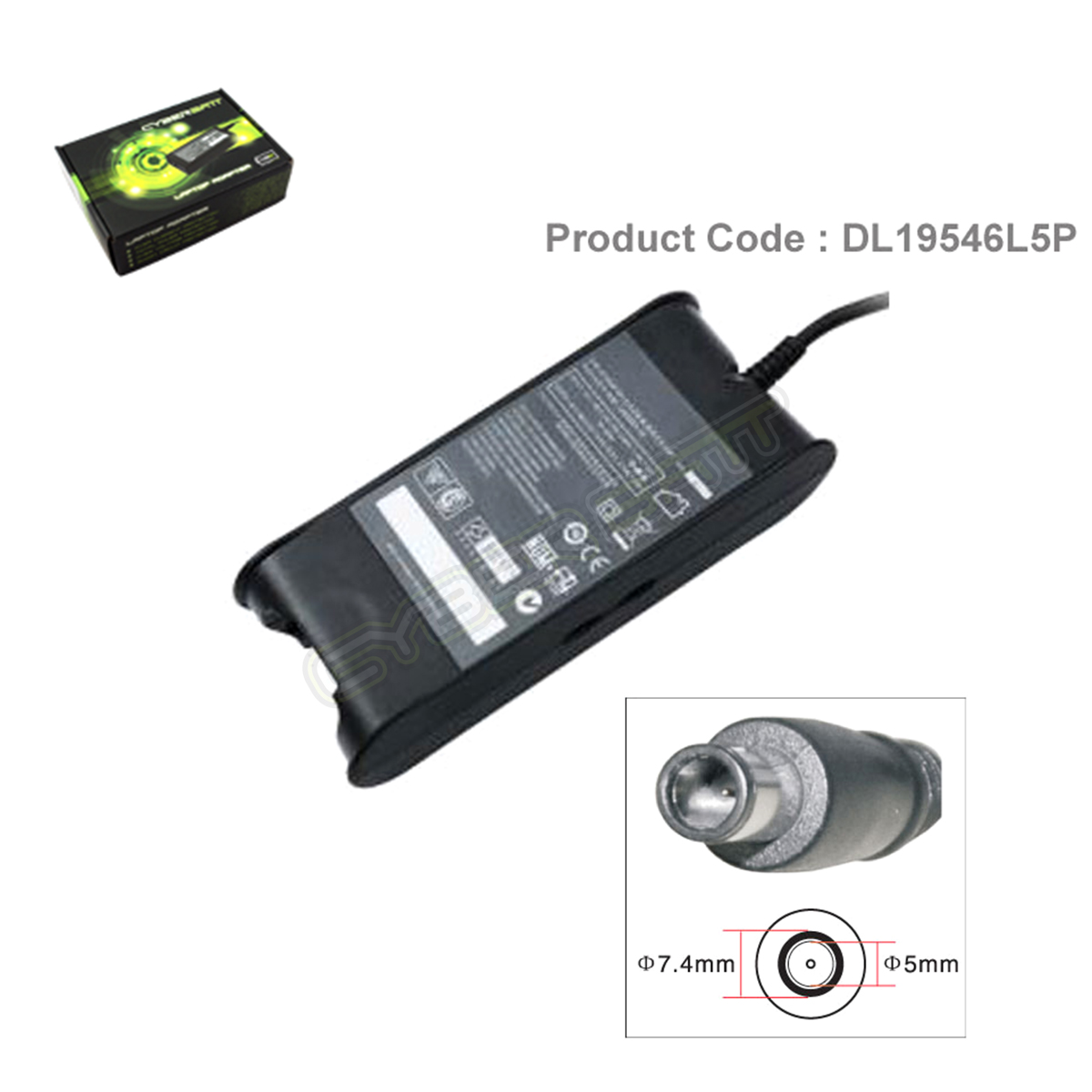 Adapter Dell 19.5V-4.62A : 90W (7.4*5.0*12 mm with pin) Cyberbatt
