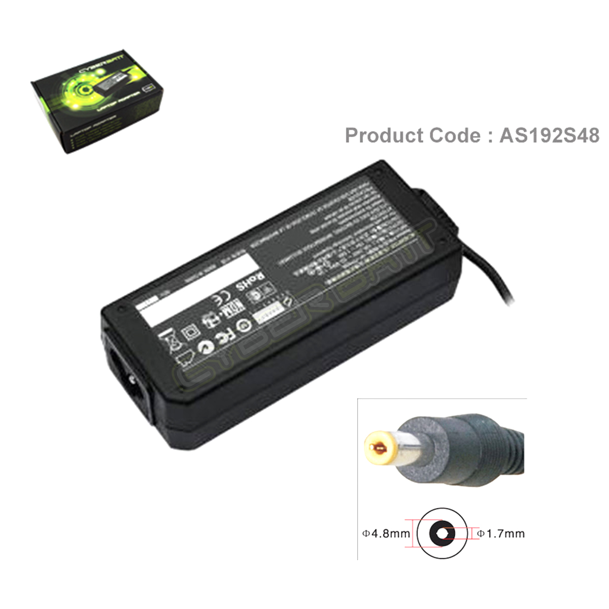 Adapter Asus 19.0V-2.64A : 50W (4.8*1.7*12 mm) Cyberbatt