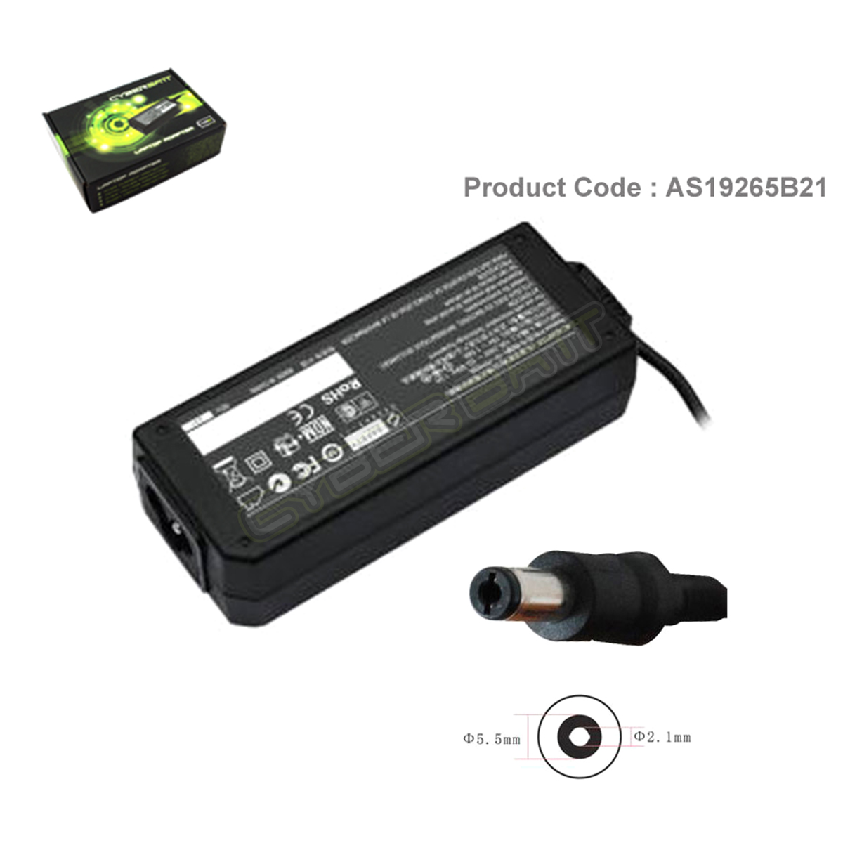 Adapter Asus 19.0V-2.65A : 50W (5.5*2.1*12 mm) Cyberbatt