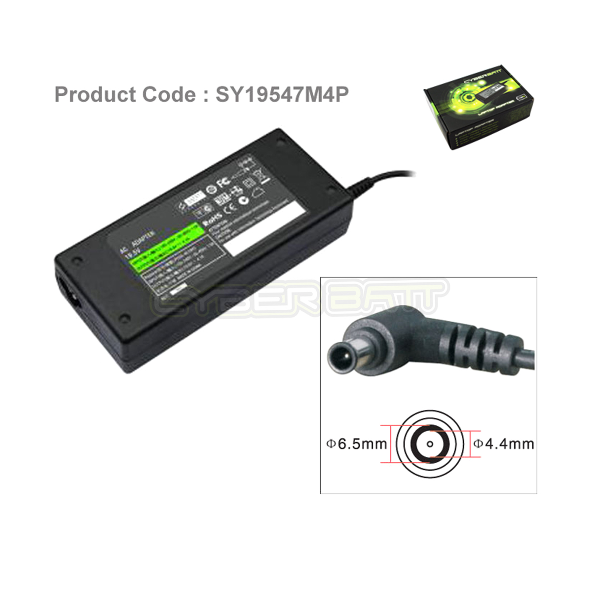 Adapter Sony 19.5V-4.70A : 90W (6.5*4.4*10 mm with pin) Cyberbatt