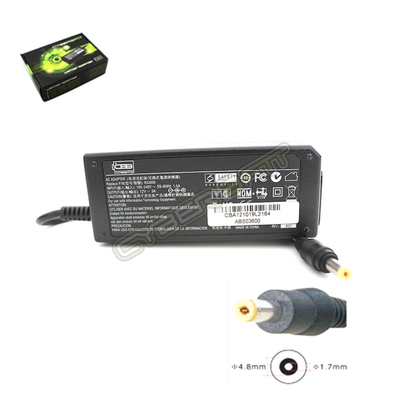 Adapter Asus 12.0V-3.0A : 36W (4.8*1.7*12 mm) Cyberbatt