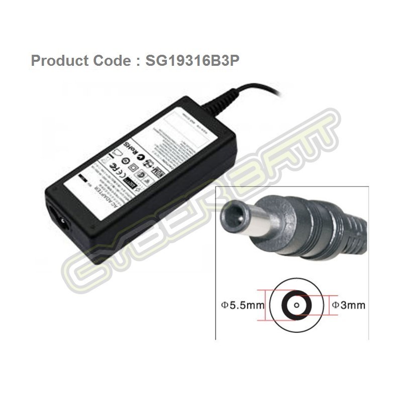 Adapter Samsung 19.0V-3.16A : 60W (5.5*3.0*12 mm with pin) Cyberbatt