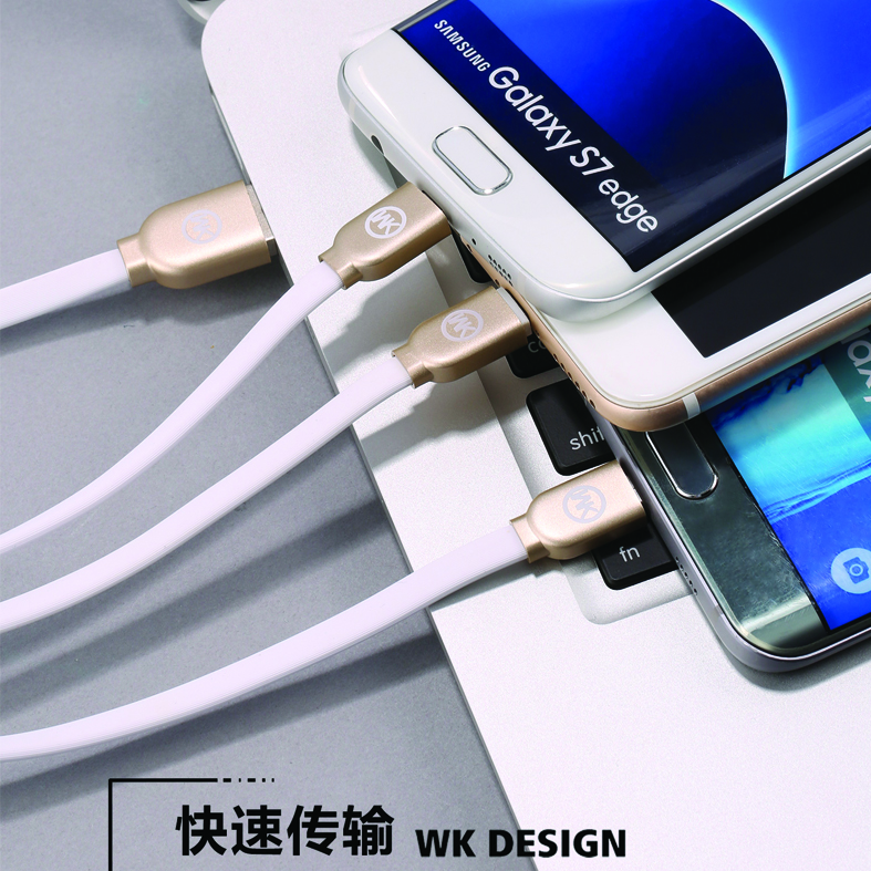 CHARGING CABLE WDC-010 3 in 1 Micro USB/Lightning/Type-C Platinum (White) 