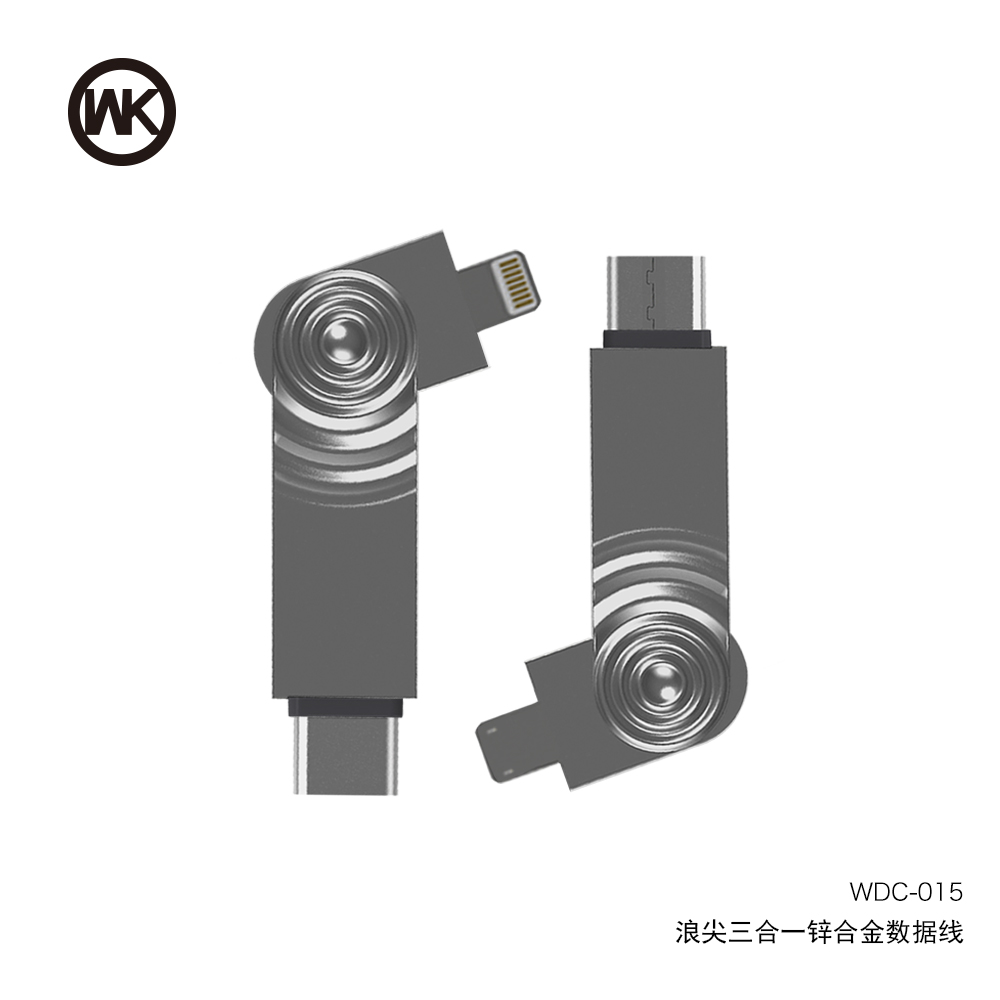 CHARGING CABLE WDC-015 Micro USB/Lightning/Type-C Wave (Tarnish) 