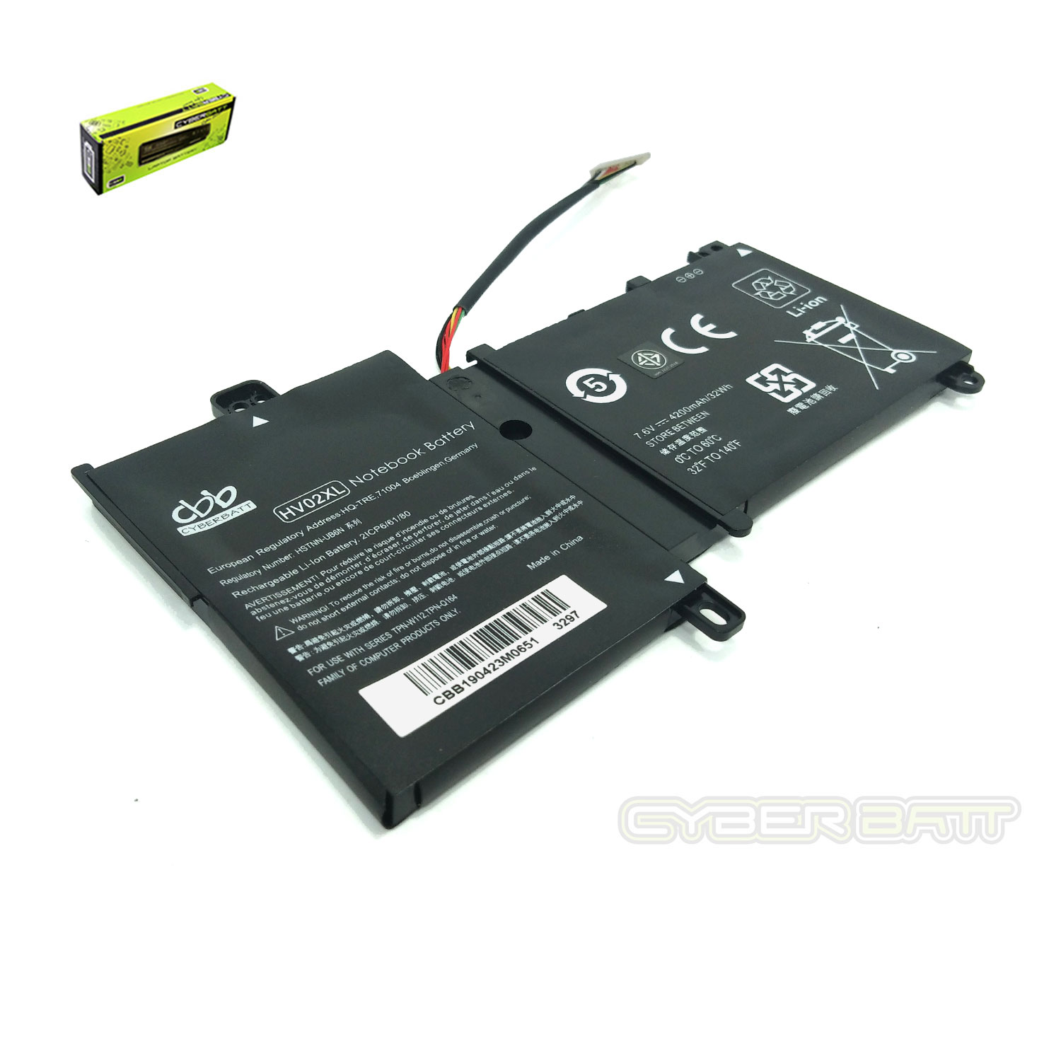 Battery HP Pavilion x360 11-k HV02-2S1P : 7.6 V- 4200 mAh / 32 Wh Black  (CBB)