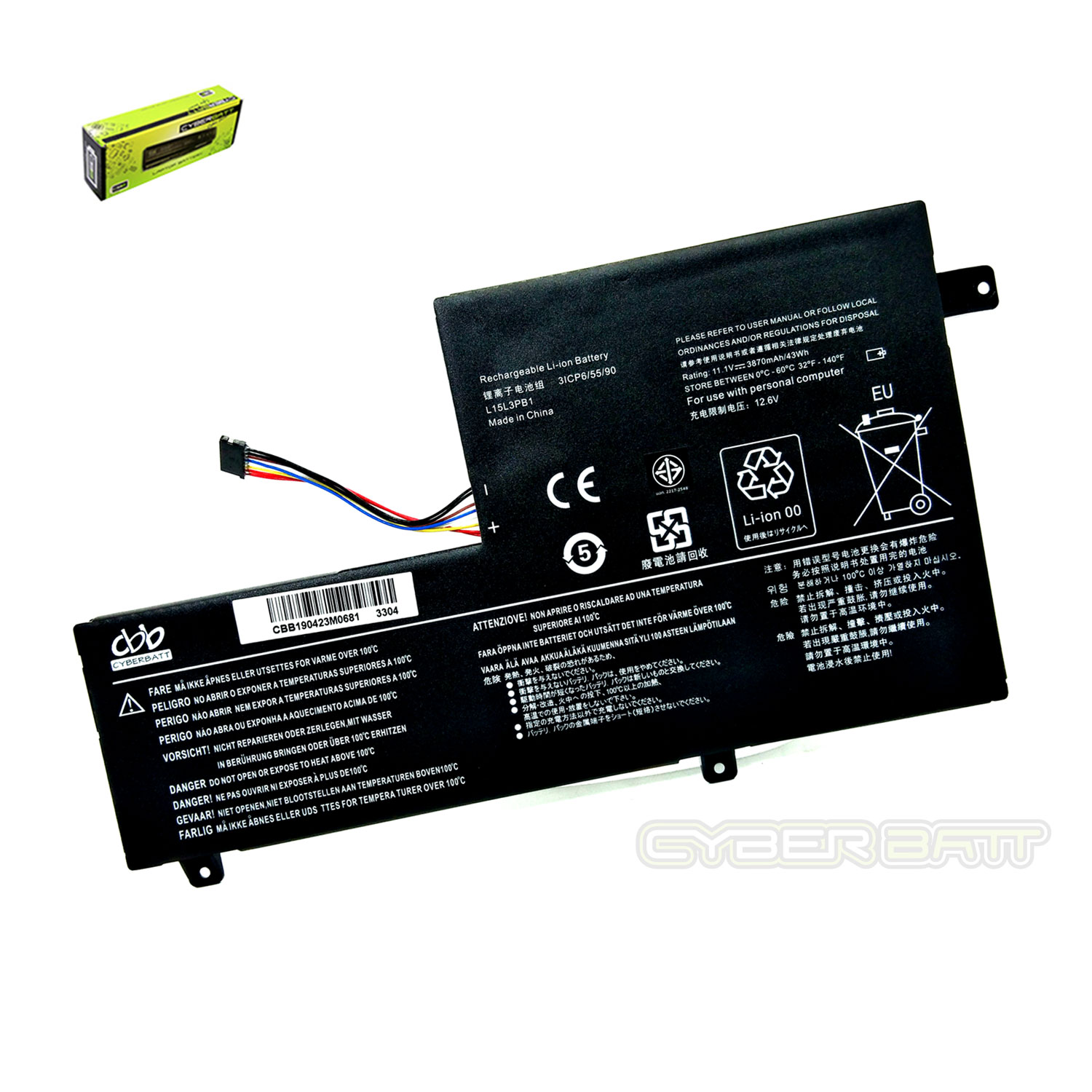 Battery Lenovo N22 L15L3PB1 : 11.1 V- 43Wh Black (CBB)