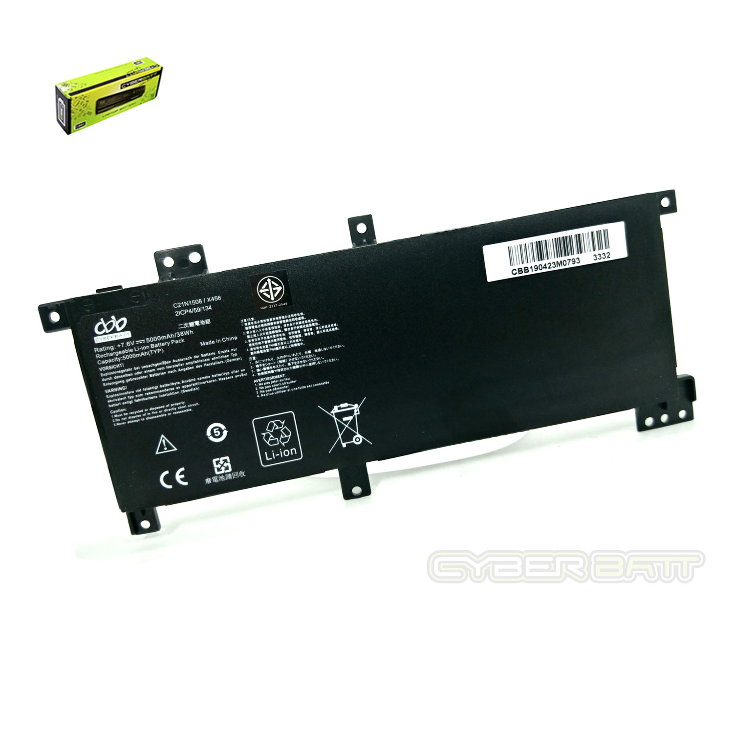 Battery Asus X456UA X456-2S1P : 7.6 V-5000mAh -38Wh Black (CBB)