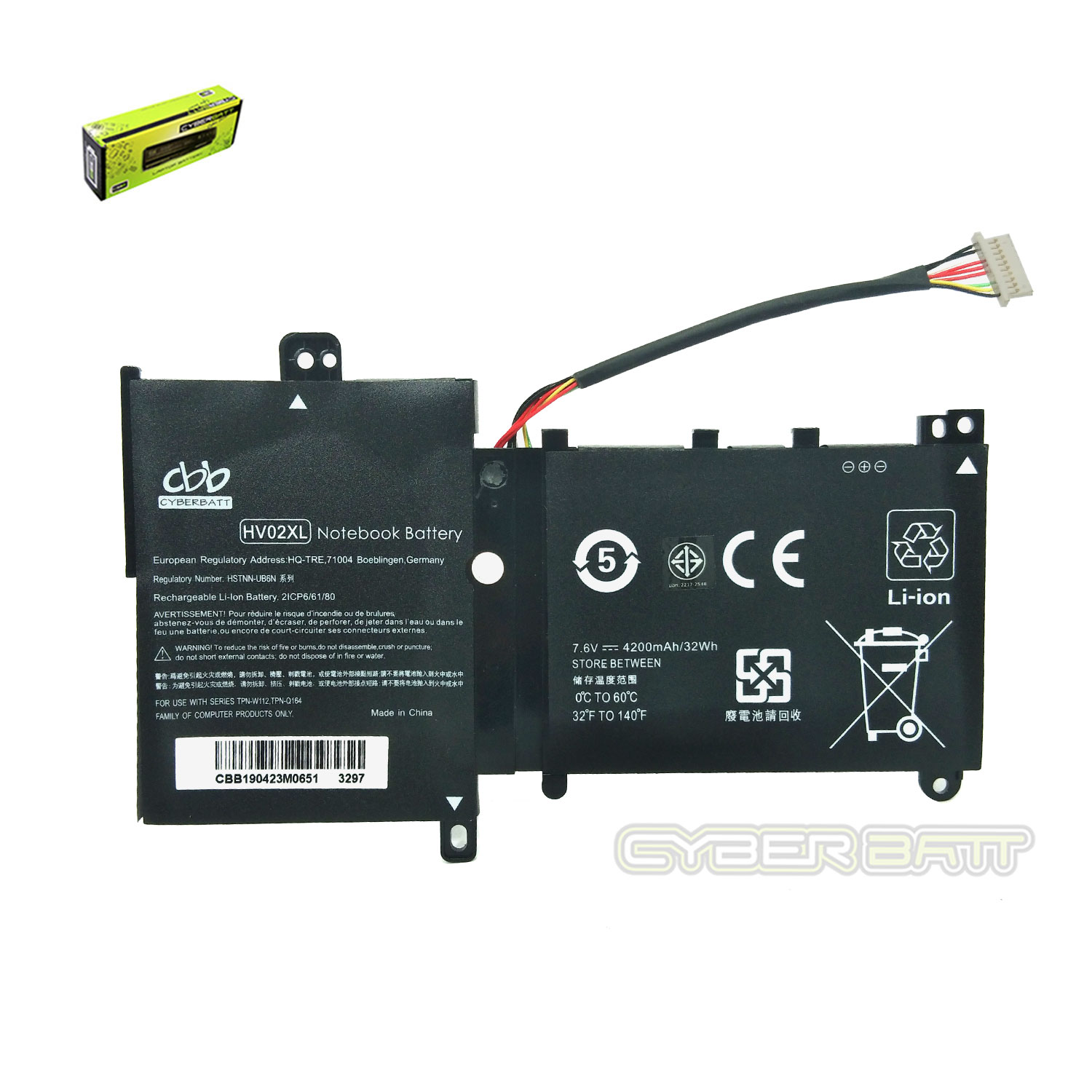 Battery HP Pavilion x360 11-k HV02-2S1P : 7.6 V- 4200 mAh / 32 Wh Black  (CBB)