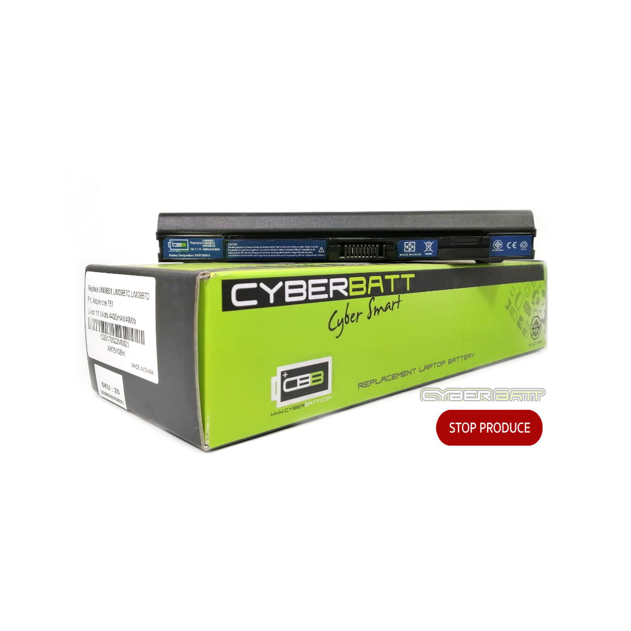 Battery Acer Aspire One 751 : 11.1V-4400mAh Black (CYBERBATT) 