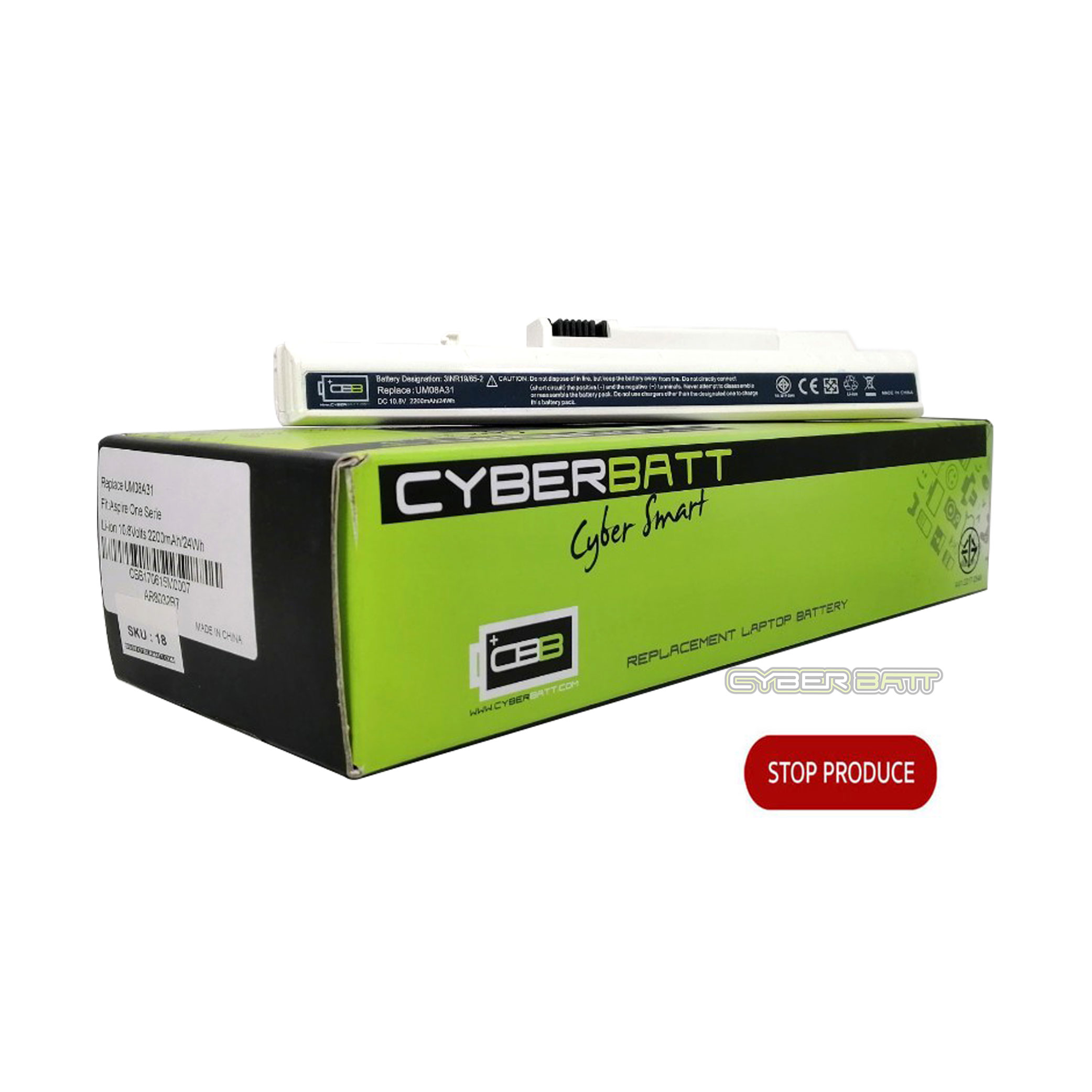 Battery Acer Aspire One A110-1295 : 10.8V-2200mAh White (CYBERBATT) 