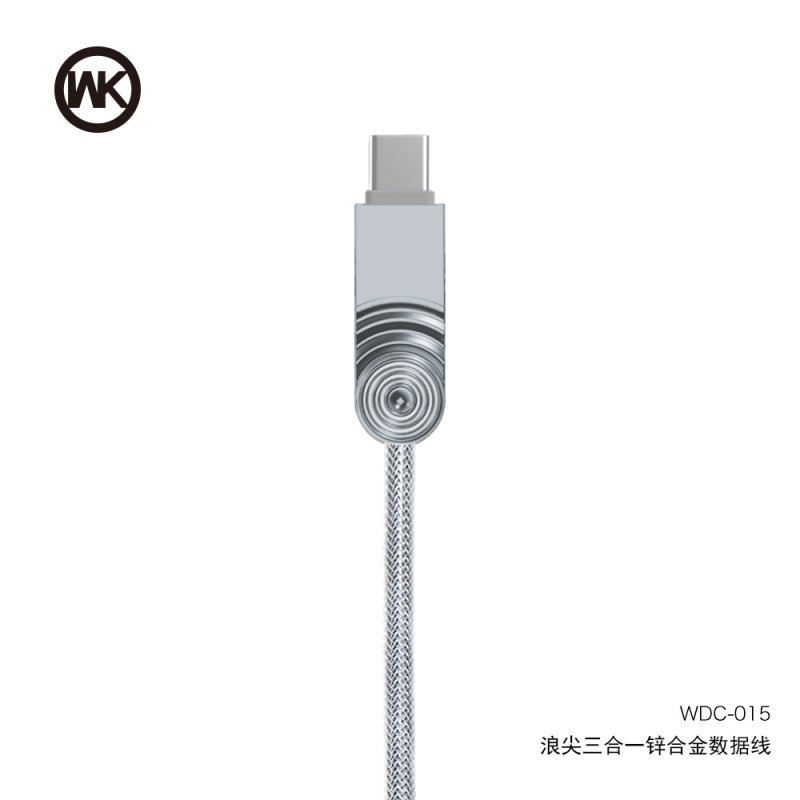 CHARGING CABLE WDC-015 Micro USB/Lightning/Type-C  Wave (Silver) 