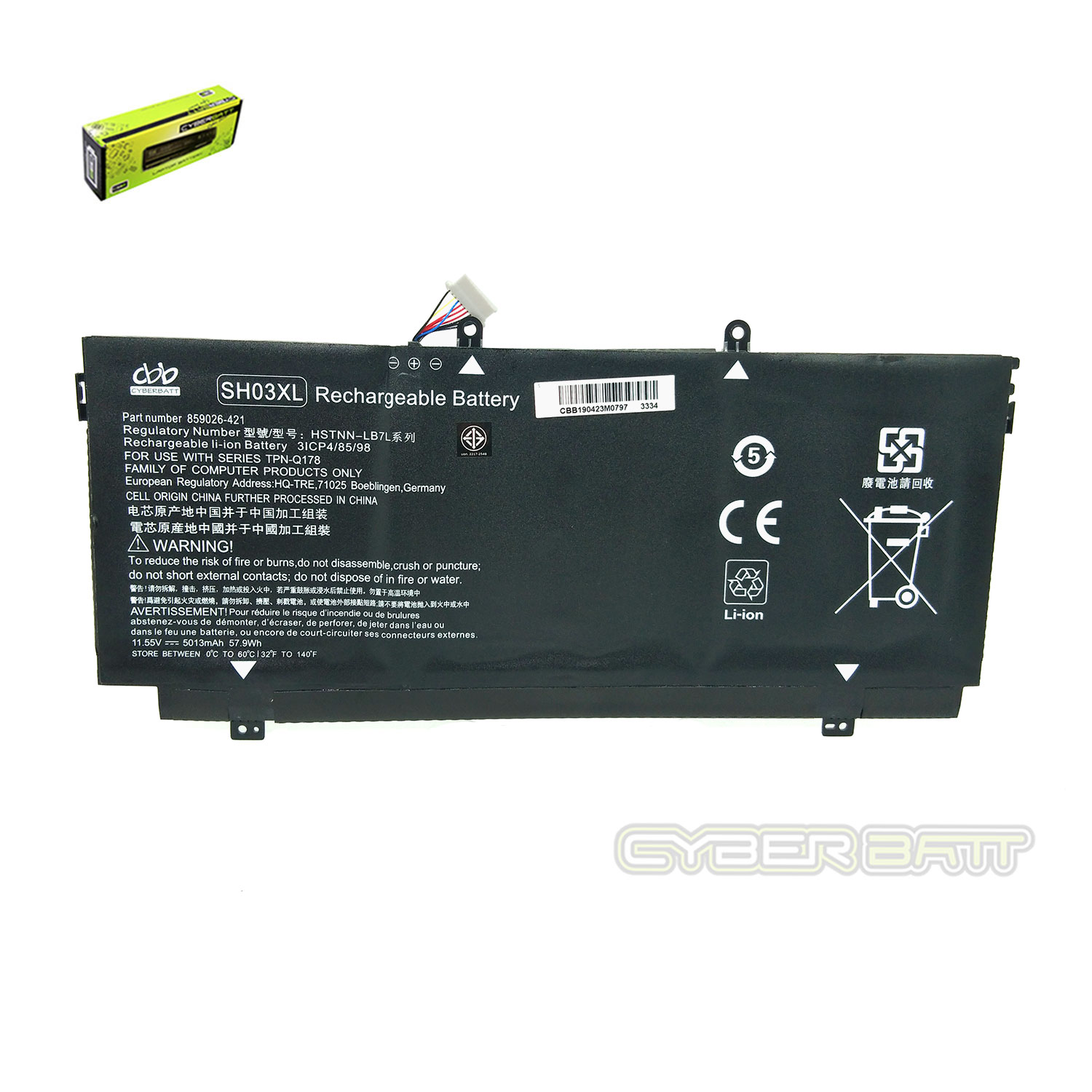 Battery HP Spectre x360 SH03-3S1P : 11.55V- 57.9Wh Black (CBB)